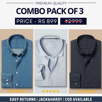 Combo Pack of 3 Men’s Formal Shirts – Stylish & Versatile Collection (Half & Full Sleeves, With/Without Pockets) (FS-46)