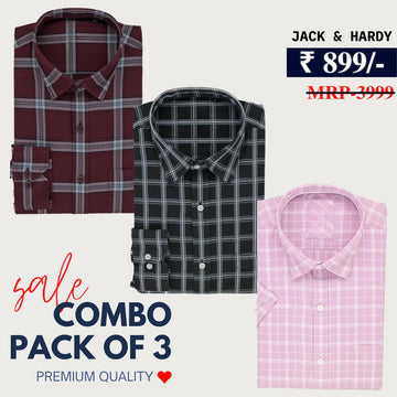 Office Essentials: 3-Pack Premium Cotton Formal Shirts – Tailored Fit, Full Sleeves & Pockets ( FS-166)