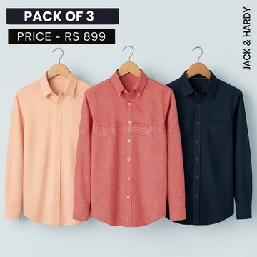 Shirt Happens: 3-Pack Men’s Stylish Formal Shirts – 100% Cotton, Full Sleeves with Pockets (FS-65)