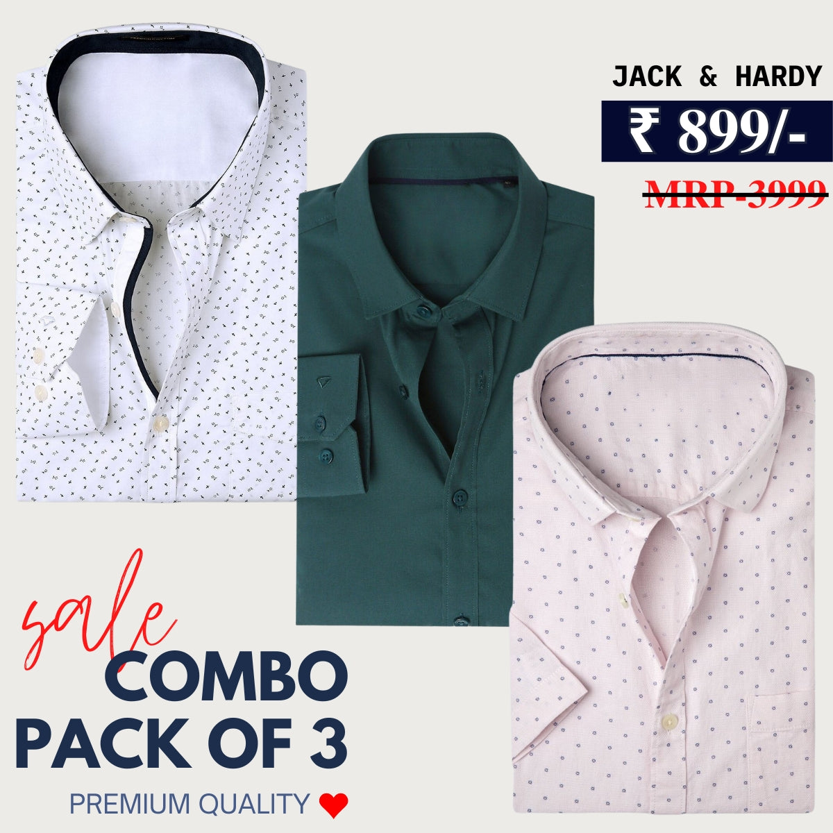 Office Essentials: 3-Pack Premium Cotton Formal Shirts – Tailored Fit, Full Sleeves & Pockets (FS-40 )