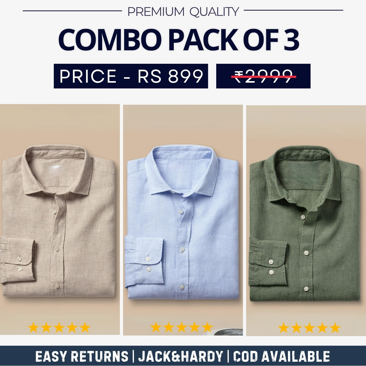 Combo Pack of 3 Men’s Formal Shirts – Stylish & Versatile Collection (Half & Full Sleeves, With/Without Pockets) (FS-51)