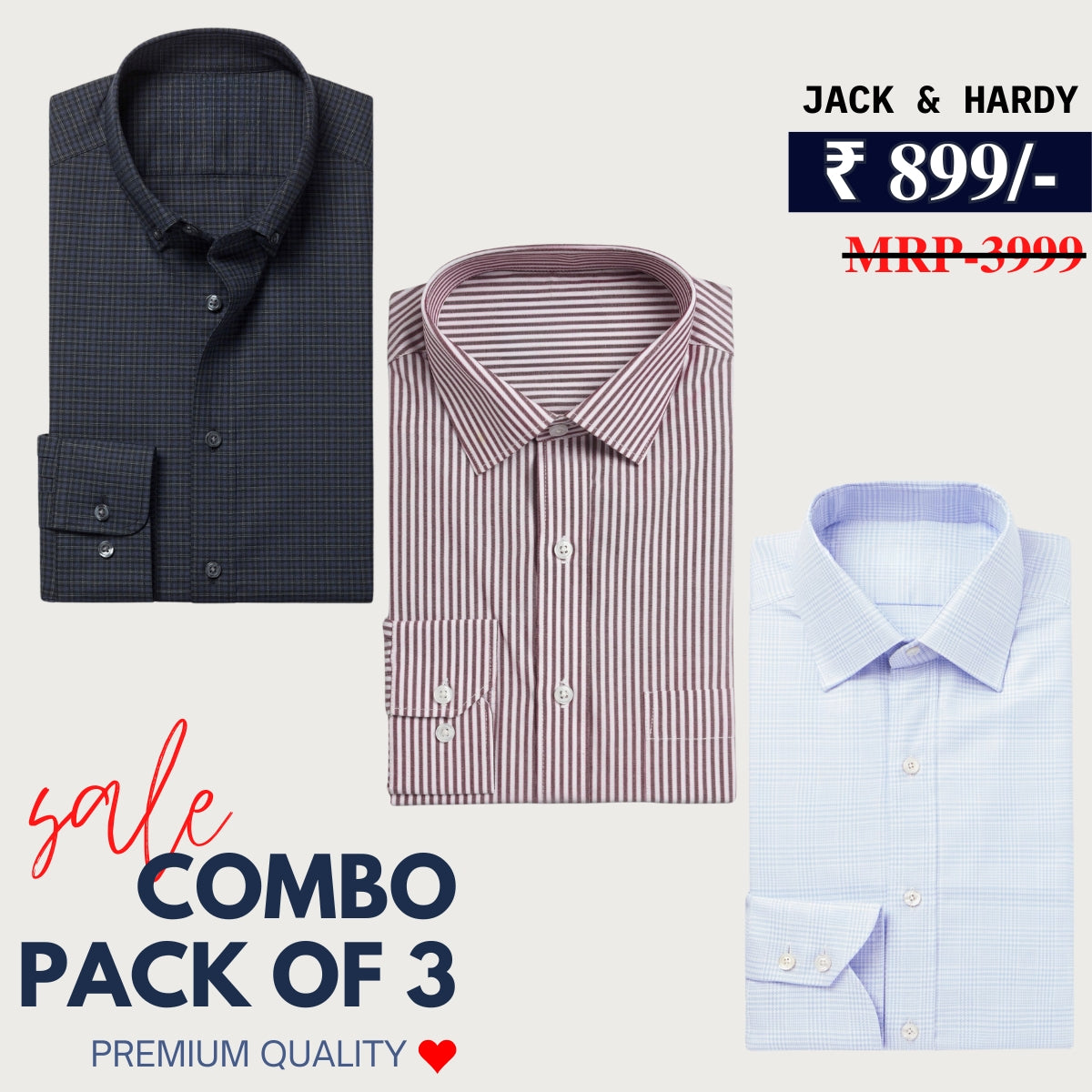 Office Essentials: 3-Pack Premium Cotton Formal Shirts – Tailored Fit, Full Sleeves & Pockets ( FS-159)