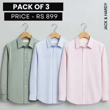 Shirt Happens: 3-Pack Men’s Stylish Formal Shirts – 100% Cotton, Full Sleeves with Pockets (FS-70)