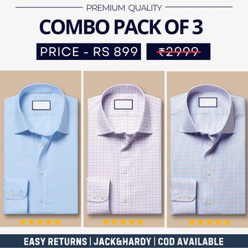 Combo Pack of 3 Men’s Formal Shirts – Stylish & Versatile Collection (Half & Full Sleeves, With/Without Pockets) (FS-54)