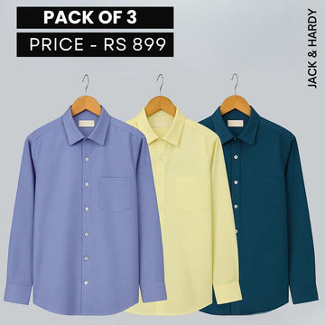 Shirt Happens: 3-Pack Men’s Stylish Formal Shirts – 100% Cotton, Full Sleeves with Pockets (FS-68)