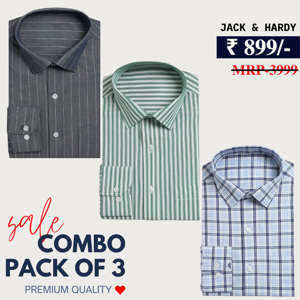 Office Essentials: 3-Pack Premium Cotton Formal Shirts – Tailored Fit, Full Sleeves & Pockets ( FS-162)