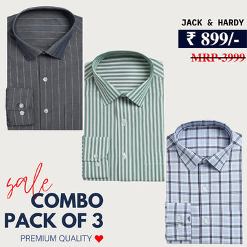 Office Essentials: 3-Pack Premium Cotton Formal Shirts – Tailored Fit, Full Sleeves & Pockets ( FS-162)