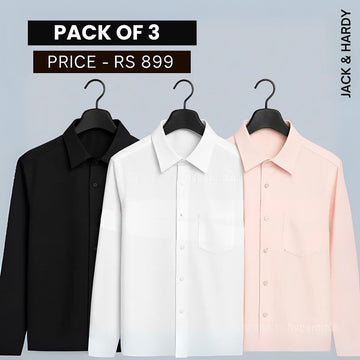 Shirt Happens: 3-Pack Men’s Stylish Formal Shirts – 100% Cotton, Full Sleeves with Pockets (FS-77)