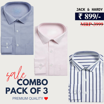 Office Essentials: 3-Pack Premium Cotton Formal Shirts – Tailored Fit, Full Sleeves & Pockets ( FS-163)
