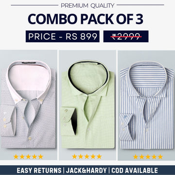 Combo Pack of 3 Men’s Formal Shirts – Stylish & Versatile Collection (Half & Full Sleeves, With/Without Pockets) (FS-47)