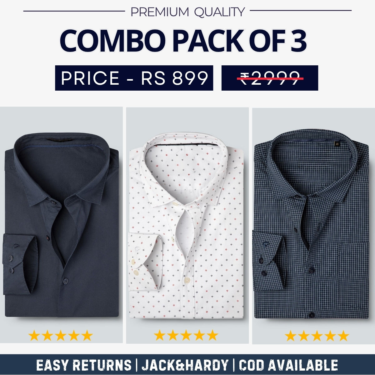 Combo Pack of 3 Men’s Formal Shirts – Stylish & Versatile Collection (Half & Full Sleeves, With/Without Pockets) (FS-48)