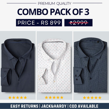 Combo Pack of 3 Men’s Formal Shirts – Stylish & Versatile Collection (Half & Full Sleeves, With/Without Pockets) (FS-48)
