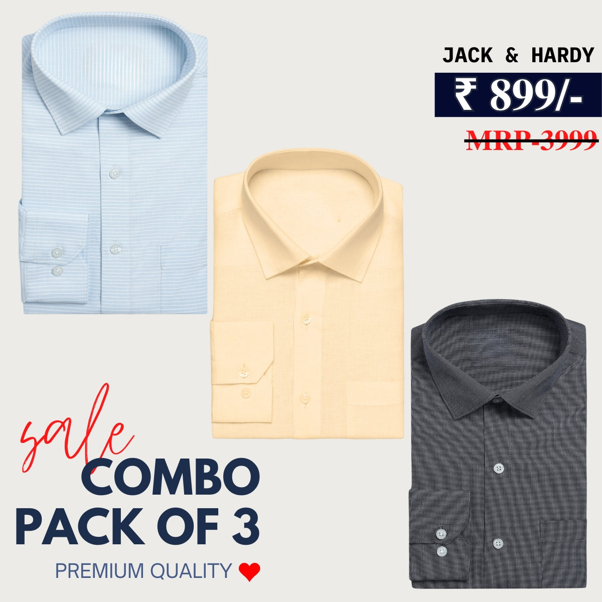 Office Essentials: 3-Pack Premium Cotton Formal Shirts – Tailored Fit, Full Sleeves & Pockets ( FS-164)
