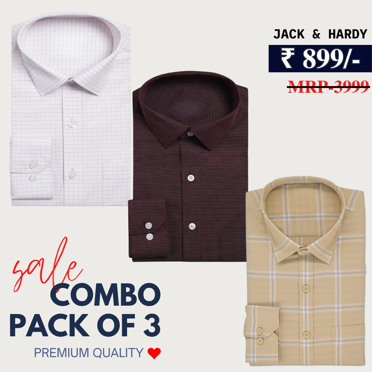 Office Essentials: 3-Pack Premium Cotton Formal Shirts – Tailored Fit, Full Sleeves & Pockets ( FS-165)