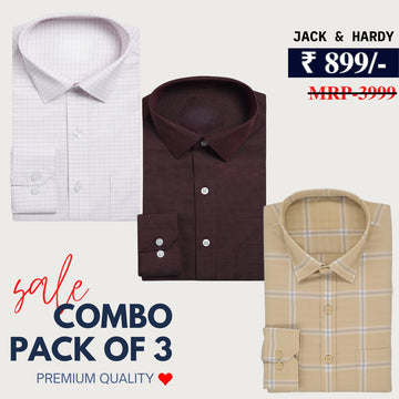 Office Essentials: 3-Pack Premium Cotton Formal Shirts – Tailored Fit, Full Sleeves & Pockets ( FS-165)