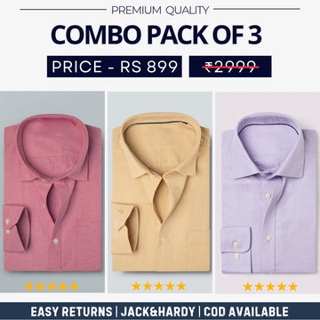 Combo Pack of 3 Men’s Formal Shirts – Stylish & Versatile Collection (Half & Full Sleeves, With/Without Pockets) (FS-50)