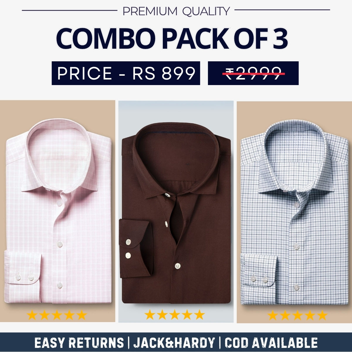 Combo Pack of 3 Men’s Formal Shirts – Stylish & Versatile Collection (Half & Full Sleeves, With/Without Pockets) (FS-78)