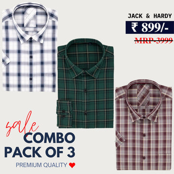 Office Essentials: 3-Pack Premium Cotton Formal Shirts – Tailored Fit, Full Sleeves & Pockets ( FS-167)