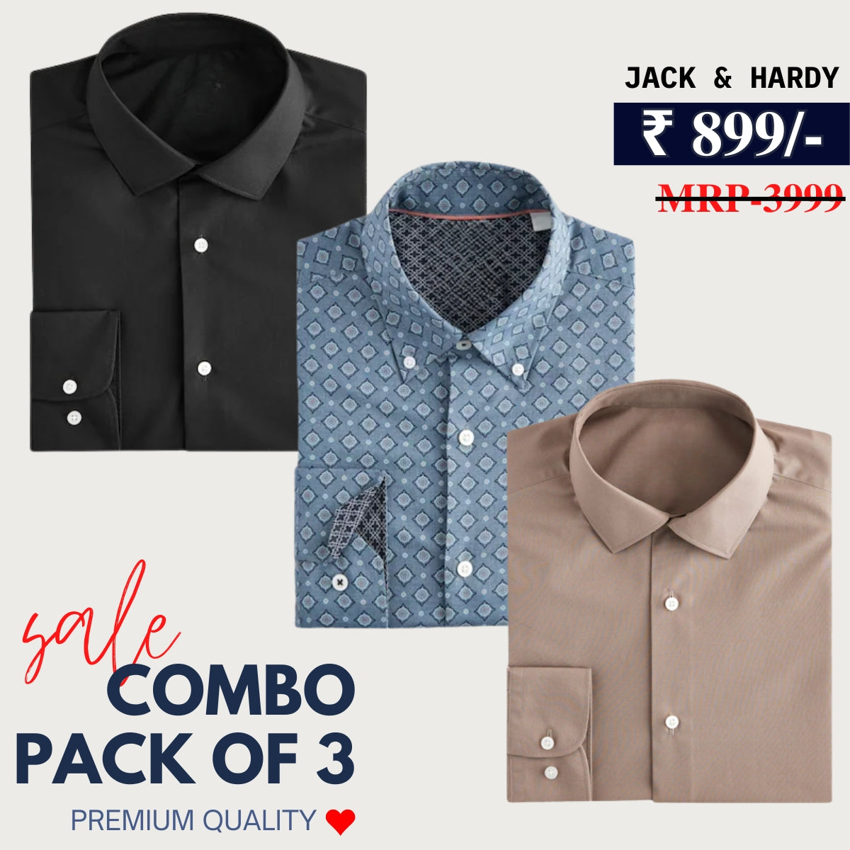 Office Essentials: 3-Pack Premium Cotton Formal Shirts – Tailored Fit, Full Sleeves & Pockets (FS-32 )