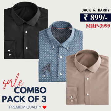 Office Essentials: 3-Pack Premium Cotton Formal Shirts – Tailored Fit, Full Sleeves & Pockets (FS-32 )