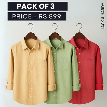 Shirt Happens: 3-Pack Men’s Stylish Formal Shirts – 100% Cotton, Full Sleeves with Pockets (FS-61)