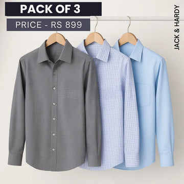 Shirt Happens: 3-Pack Men’s Stylish Formal Shirts – 100% Cotton, Full Sleeves with Pockets (FS-62)