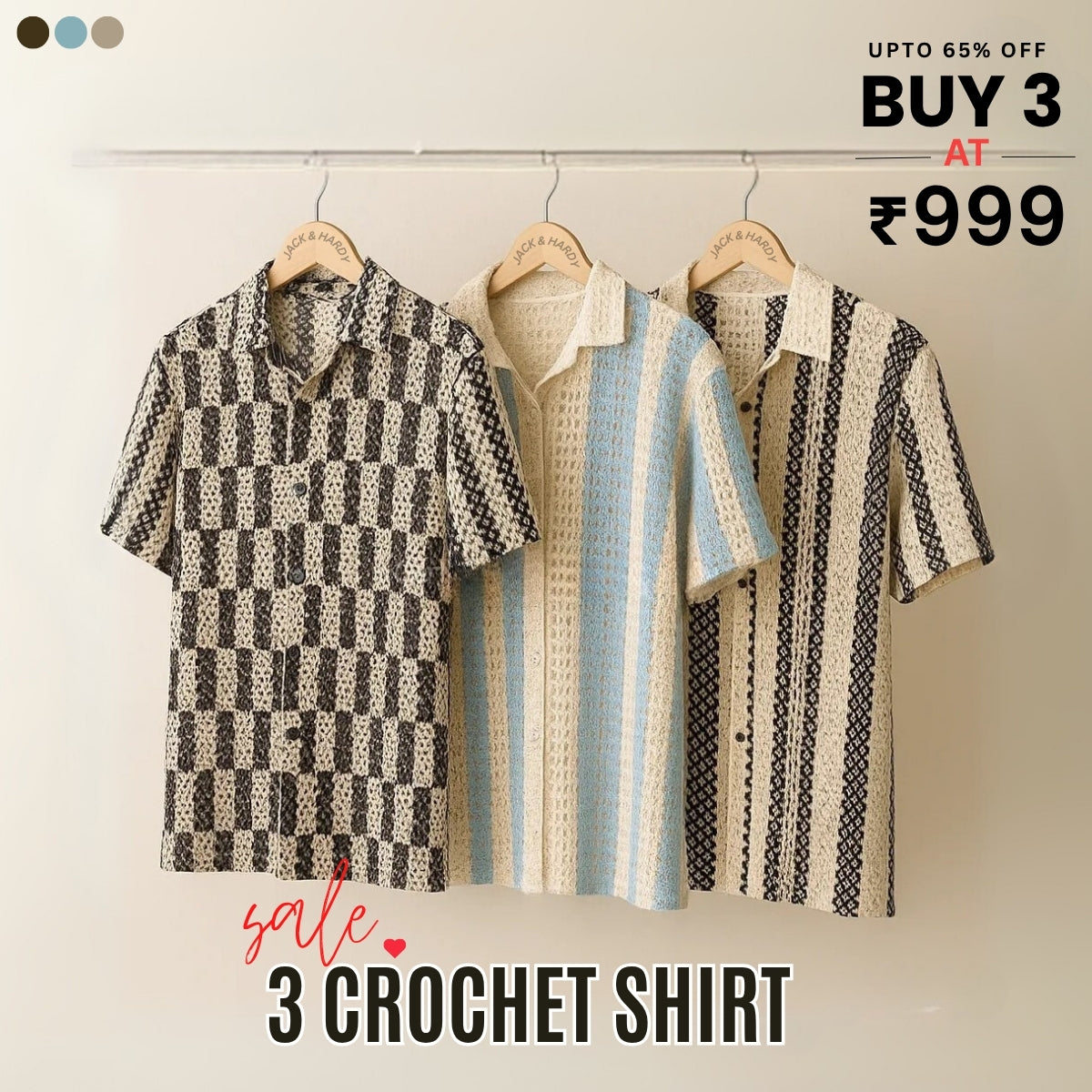 3 Pack Men's Crochet Shirts | Unique Patterns, Ultimate Comfort, Effortless Style| SC-13