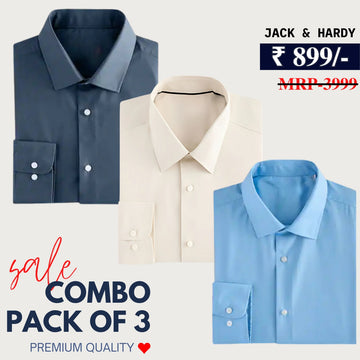 Office Essentials: 3-Pack Premium Cotton Formal Shirts – Tailored Fit, Full Sleeves & Pockets (FS-33 )