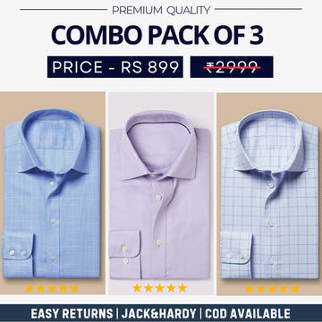 Combo Pack of 3 Men’s Formal Shirts – Stylish & Versatile Collection (Half & Full Sleeves, With/Without Pockets) (FS-80)