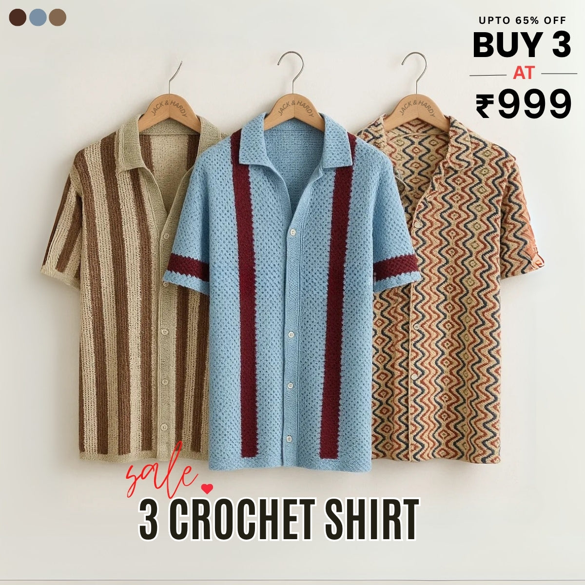 3 Pack Men's Crochet Shirts | Unique Patterns, Ultimate Comfort, Effortless Style| SC-14