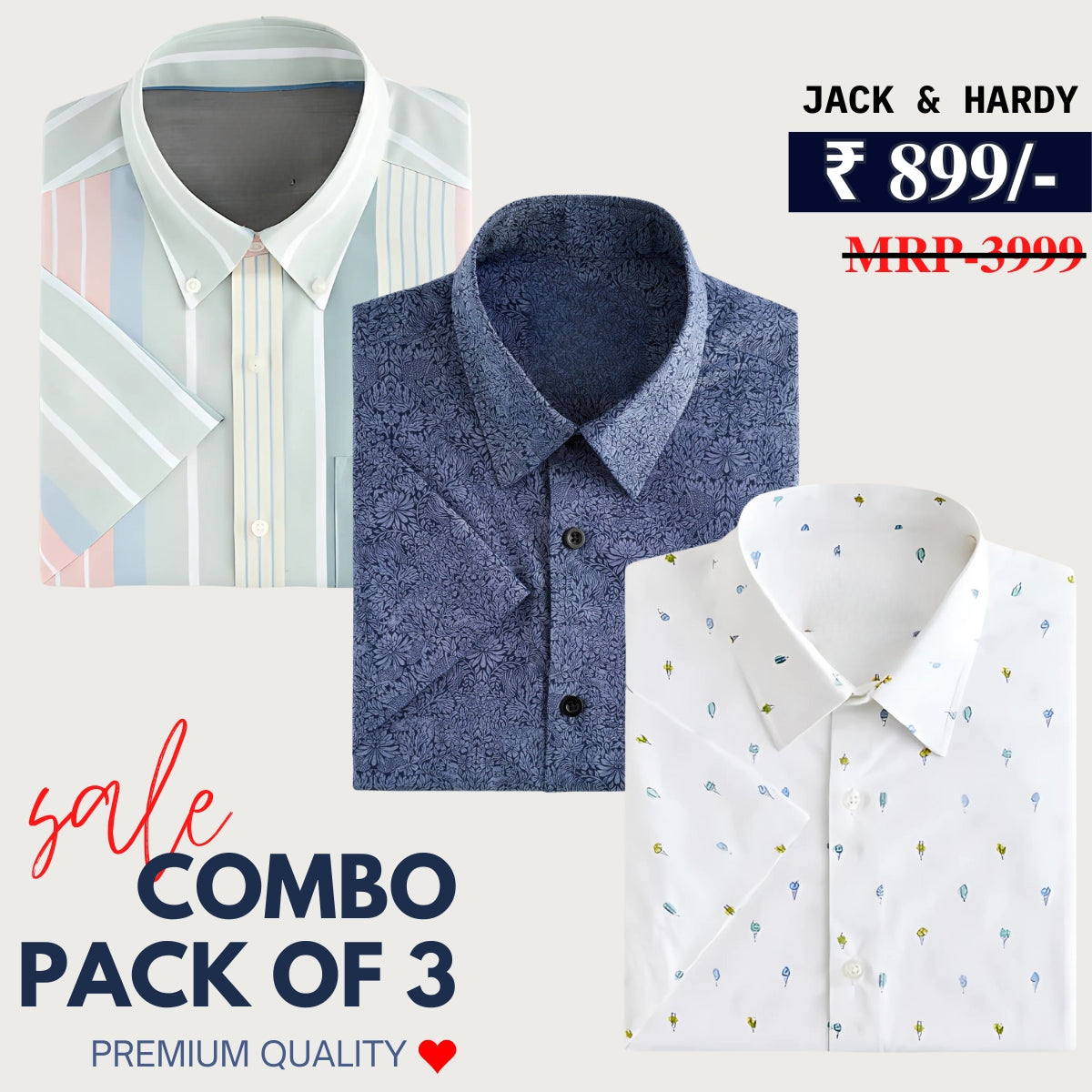 Office Essentials: 3-Pack Premium Cotton Formal Shirts – Tailored Fit, Full Sleeves & Pockets (FS-34 )