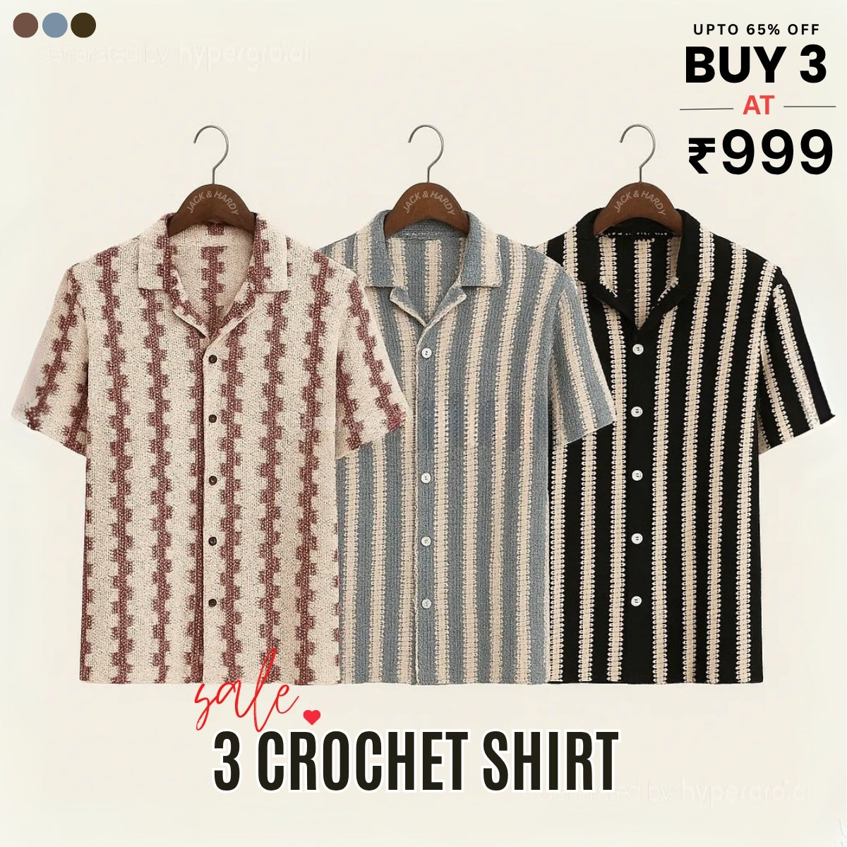 3 Pack Men's Crochet Shirts | Unique Patterns, Ultimate Comfort, Effortless Style| SC-15
