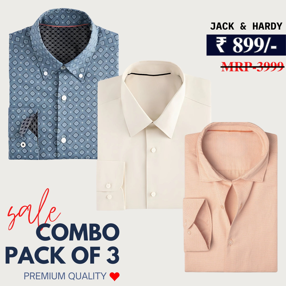 Office Essentials: 3-Pack Premium Cotton Formal Shirts – Tailored Fit, Full Sleeves & Pockets (FS-36 )