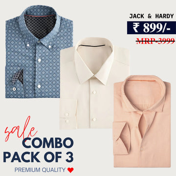Office Essentials: 3-Pack Premium Cotton Formal Shirts – Tailored Fit, Full Sleeves & Pockets (FS-36 )