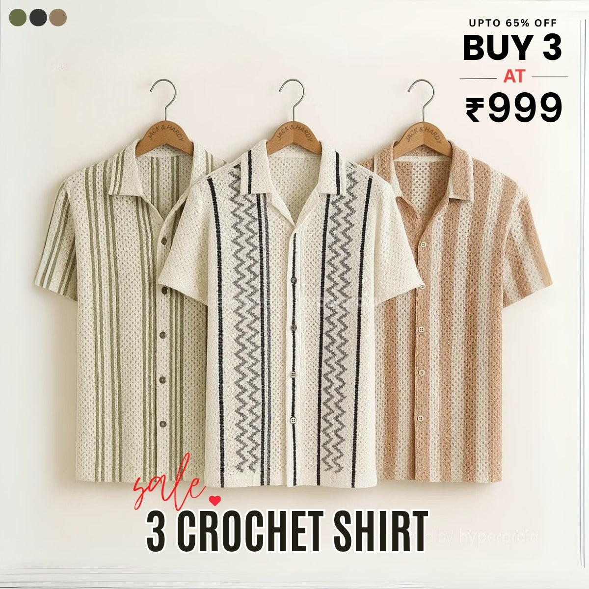 3 Pack Men's Crochet Shirts | Unique Patterns, Ultimate Comfort, Effortless Style| SC-17