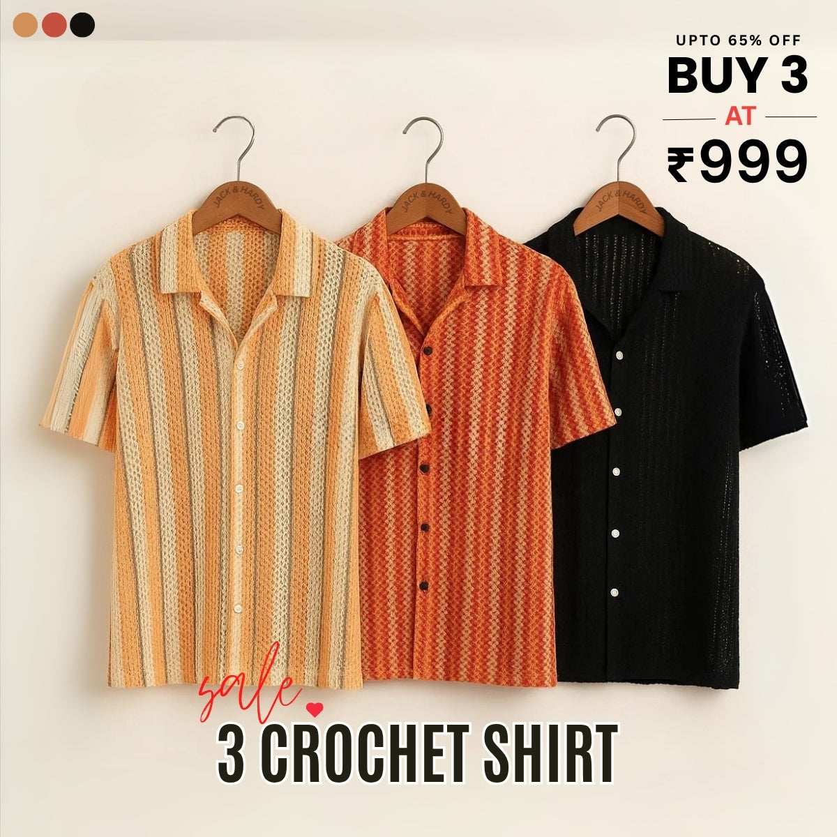 3 Pack Men's Crochet Shirts | Unique Patterns, Ultimate Comfort, Effortless Style| SC-18