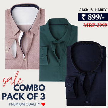 Office Essentials: 3-Pack Premium Cotton Formal Shirts – Tailored Fit, Full Sleeves & Pockets (FS-39 )