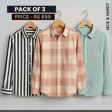 Shirt Happens: 3-Pack Men’s Stylish Formal Shirts – 100% Cotton, Full Sleeves with Pockets (FS-66)